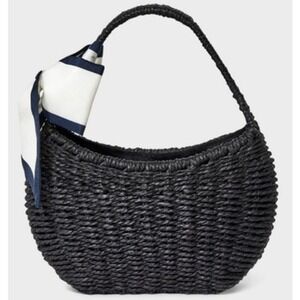A New Day Women Black Woven Straw Mini Bag with Bow Structured Clutch s2